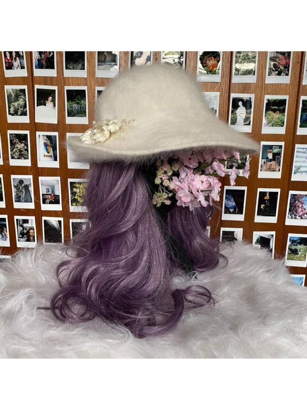 Cream Embellished Angora Hat